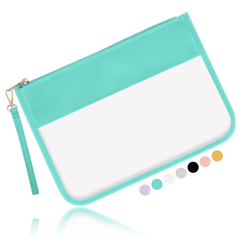 Iqimott Clear Zipper Pouch, DIY Clear Makeup Cosmetic Bag Purse for Women Girls, Chenille Letter Travel Toiletry Bag(Green) - Image 1